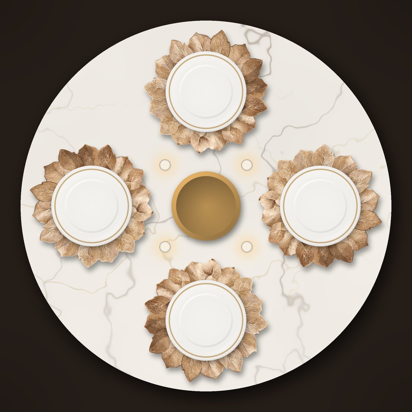 Round table set for four with Kundan Blossom placemats